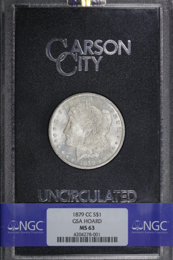 Obverse of this 1879-CC Morgan Dollar NGC MS-63 GSA Hard Pack With Box