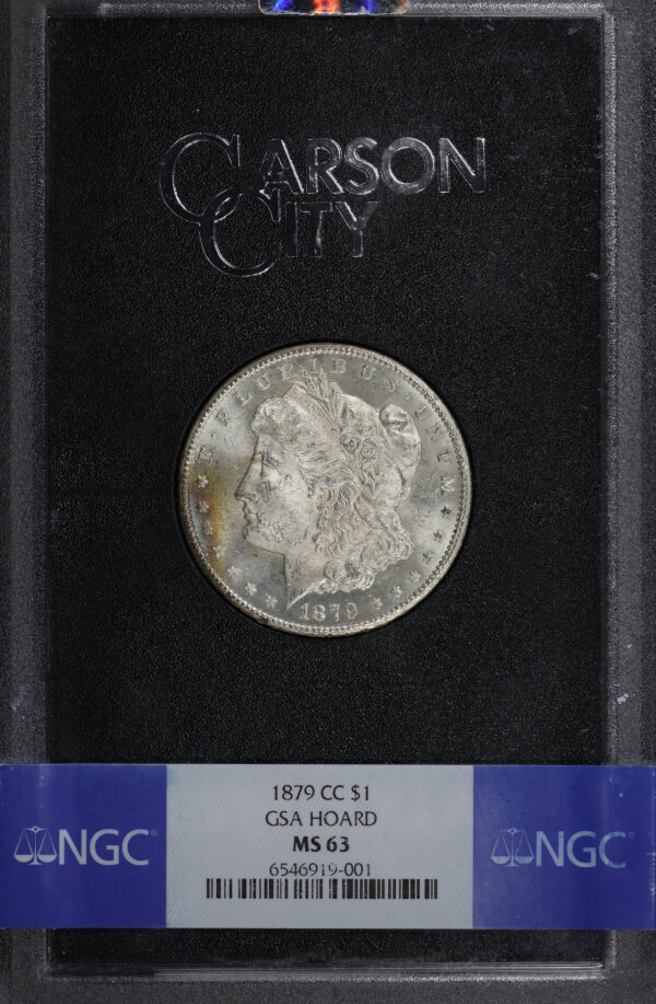 Obverse of this 1879-CC Morgan Dollar NGC MS-63 GSA Hard Pack With Box