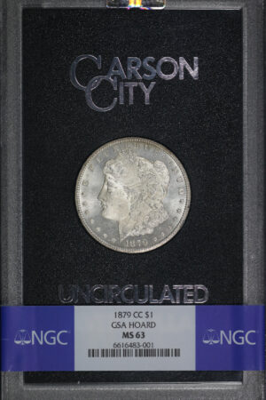 Obverse of this 1879-CC Morgan Dollar NGC MS-63 GSA Hard Pack With Box