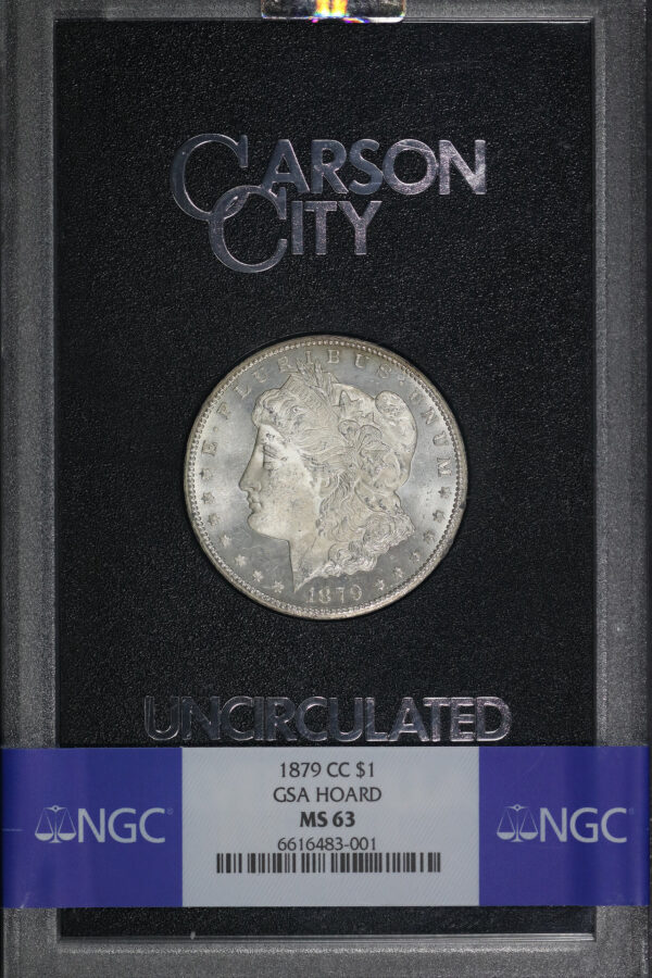 Obverse of this 1879-CC Morgan Dollar NGC MS-63 GSA Hard Pack With Box