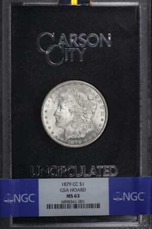 Obverse of this 1879-CC Morgan Dollar Capped Die NGC MS-63 GSA Hard Pack With Box