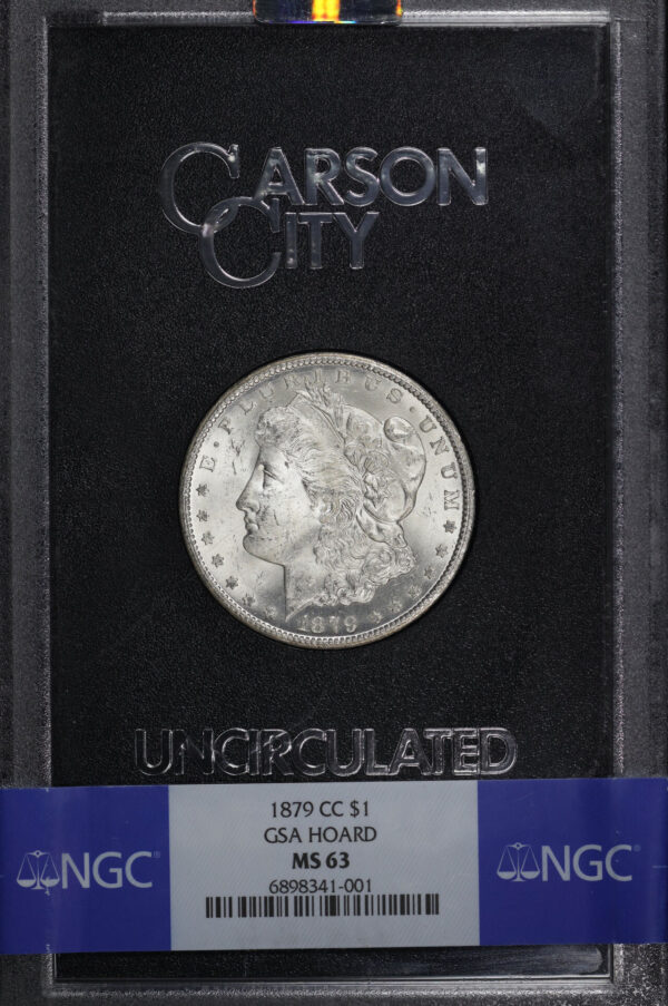 Obverse of this 1879-CC Morgan Dollar Capped Die NGC MS-63 GSA Hard Pack With Box