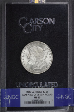 Obverse of this 1880-CC Hitlist-40 Morgan Dollar NGC MS-63 GSA Hard Pack With Box