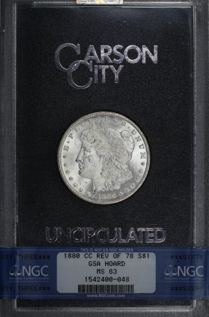 Obverse of this 1880-CC Hitlist-40 Morgan Dollar VAM-7 Reverse of 1878 NGC MS-63 GSA Hard Pack With Box 