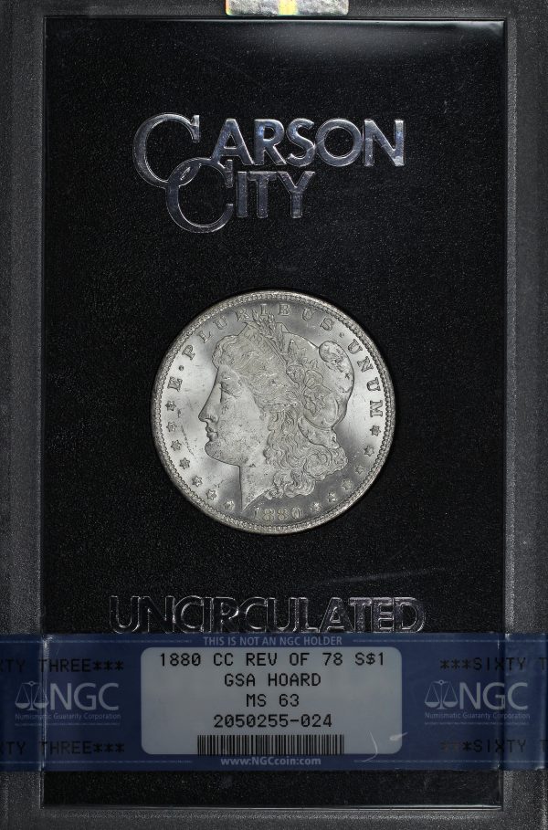 Obverse of this 1880-CC Hitlist-40 Morgan Dollar VAM-7 Reverse of 1878 NGC MS-63 GSA Hard Pack With Box