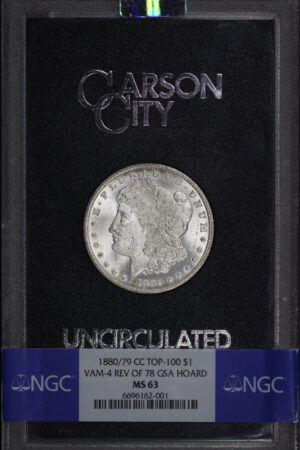 Obverse of this 1880/79-CC Top-100 Morgan Dollar VAM-4 Reverse of 1878 NGC MS-63 GSA Hard Pack With Box