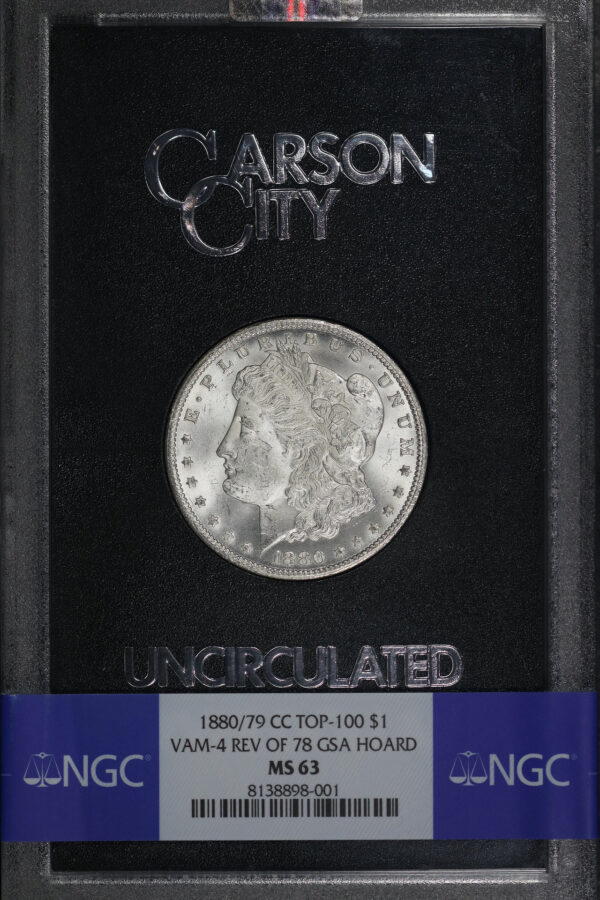 Obverse of this 1880/79-CC Morgan Dollar Top-100 VAM-4 Reverse of 1878 NGC MS-63 GSA Hard Pack With Box