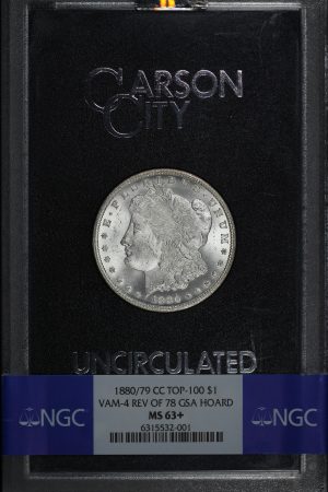 Obverse of this 1880/79-CC Top-100 Morgan Dollar VAM-4 Reverse of 1878 NGC MS-63+ GSA Hard Pack With Box 