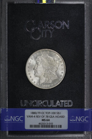 Obverse of this 1880/79-CC Top-100 Morgan Dollar VAM-4 Reverse of 1878 NGC MS-64 GSA Hard Pack With Box