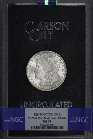 Obverse of this 1880/79-CC Top-100 Morgan Dollar VAM-4 Reverse of 1878 NGC MS-64 GSA Hard Pack With Box