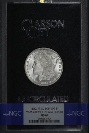 Obverse of this 1880/79-CC Top-100 Morgan Dollar VAM-4 Reverse of 1878 NGC MS-64 GSA Hard Pack With Box 