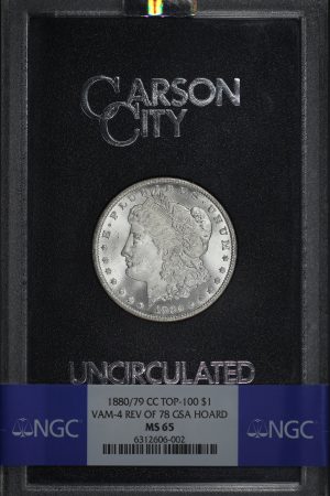 Obverse of this 1880/79-CC Top-100 Morgan Dollar VAM-4 Reverse of 1878 NGC MS-65 GSA Hard Pack With Box