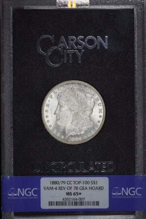 Obverse of this 1880/79-CC Top-100 Morgan Dollar NGC MS-65+ GSA Hard Pack With Box