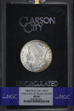Obverse of this 1880/79-CC Top-100 Morgan Dollar Reverse of 1878 NGC MS-66 GSA Hard Pack With Box
