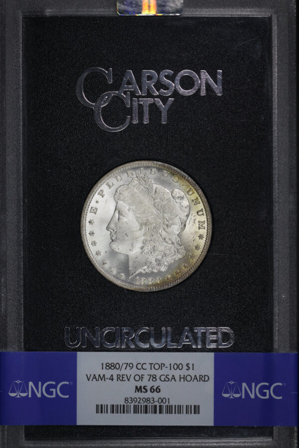 Obverse of this 1880/79-CC Top-100 Morgan Dollar Reverse of 1878 NGC MS-66 GSA Hard Pack With Box