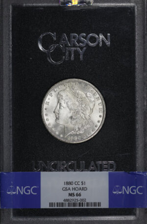 Obverse of this 1880-CC Morgan Dollar NGC MS-66 GSA Hard Pack With Box
