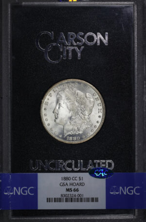 Obverse of this 1880-CC Morgan Dollar NGC MS-66 CAC GSA Hard Pack With Box