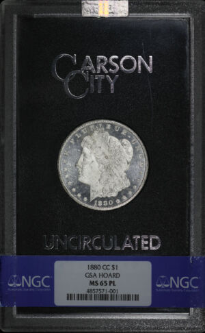 Obverse of this 1880-CC Morgan Dollar NGC MS-65 PL GSA Hard Pack With Box