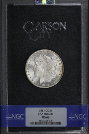 Obverse of this 1881-CC Morgan Dollar NGC MS-66 GSA Hard Pack With Box