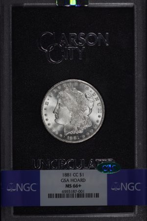 Obverse of this 1881-CC Morgan Dollar NGC MS-66+ CAC GSA Hard Pack With Box