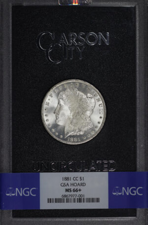Obverse of this 1881-CC Morgan Dollar NGC MS-66+ GSA Hard Pack With Box