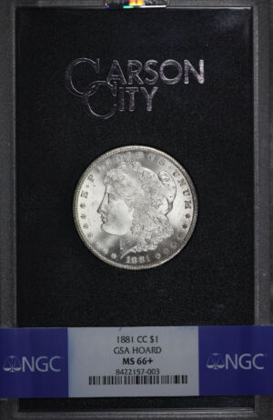 Obverse of this 1881-CC Morgan Dollar NGC MS-66+ GSA Hard Pack With Box