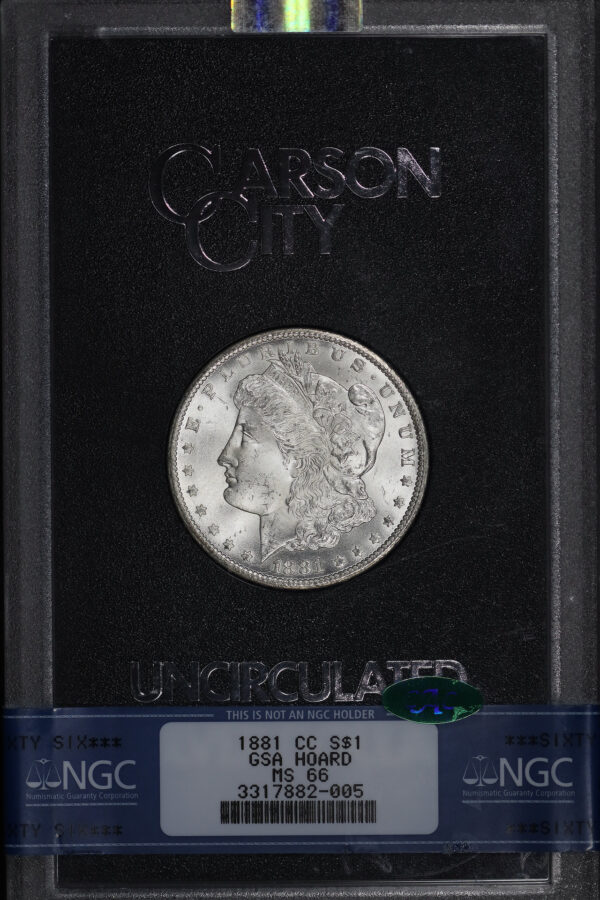 Obverse of this 1881-CC Morgan Dollar NGC MS-66 CAC GSA Hard Pack With Box