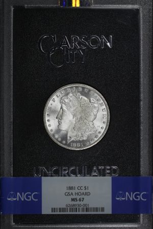 Obverse of this 1881-CC Morgan Dollar NGC MS-67 GSA Hard Pack With Box