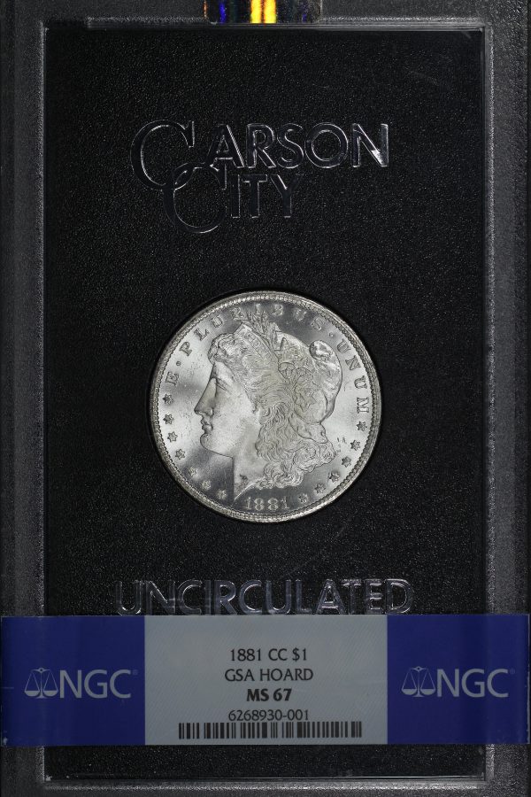 Obverse of this 1881-CC Morgan Dollar NGC MS-67 GSA Hard Pack With Box