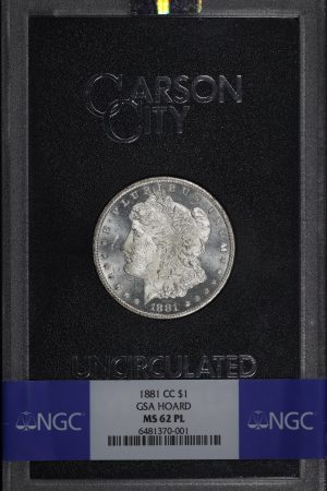 Obverse of this 1881-CC Morgan Dollar NGC MS-62 PL GSA Hard Pack With Box