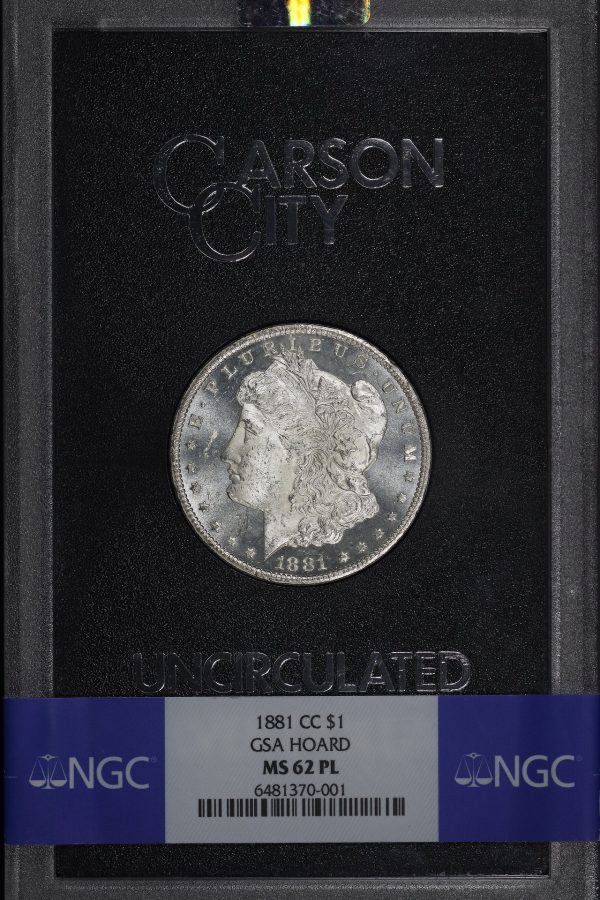 Obverse of this 1881-CC Morgan Dollar NGC MS-62 PL GSA Hard Pack With Box