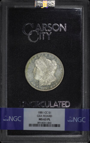 Obverse of this 1881-CC Morgan Dollar NGC MS-63 PL GSA Hard Pack With Box