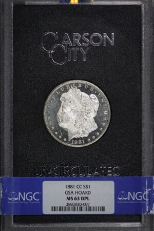 Obverse of this 1881-CC Morgan Dollar NGC MS-63 DMPL GSA Hard Pack With Box
