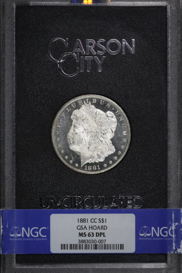 Obverse of this 1881-CC Morgan Dollar NGC MS-63 DMPL GSA Hard Pack With Box