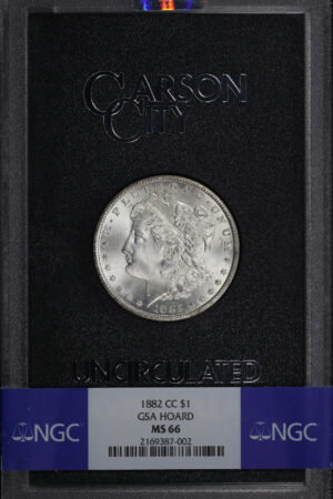 Obverse of this 1882-CC Morgan Dollar NGC MS-66 GSA Hard Pack With Box