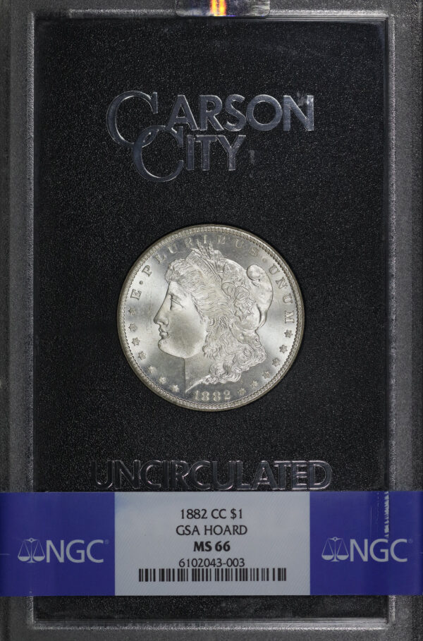 Obverse of this 1882-CC Morgan Dollar NGC MS-66 GSA Hard Pack With Box