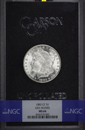 Obverse of this 1882-CC Morgan Dollar NGC MS-66 GSA Hard Pack With Box