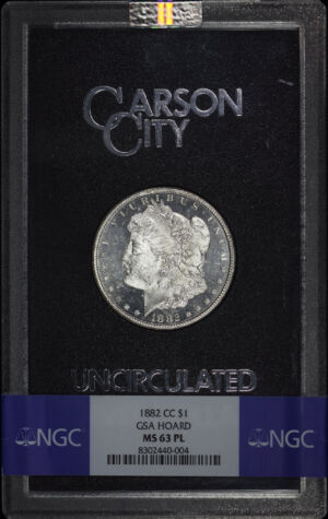 Obverse of this 1882-CC Morgan Dollar NGC MS-63 PL GSA Hard Pack With Box