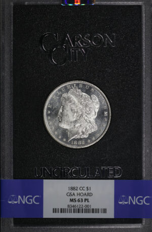 Obverse of this 1882-CC Morgan Dollar NGC MS-63 PL
