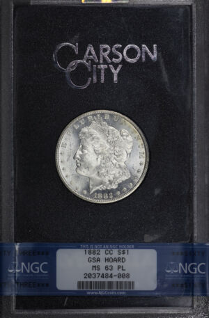 Obverse of this 1882-CC Morgan Dollar NGC MS-63 PL GSA Hard Pack With Box