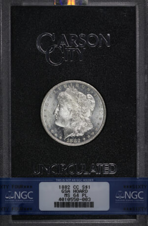 Obverse of this 1882-CC Morgan Dollar NGC MS-64 PL GSA Hard Pack With Box