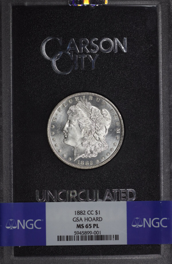 Obverse of this 1882-CC Morgan Dollar NGC MS-65 PL GSA Hard Pack With Box