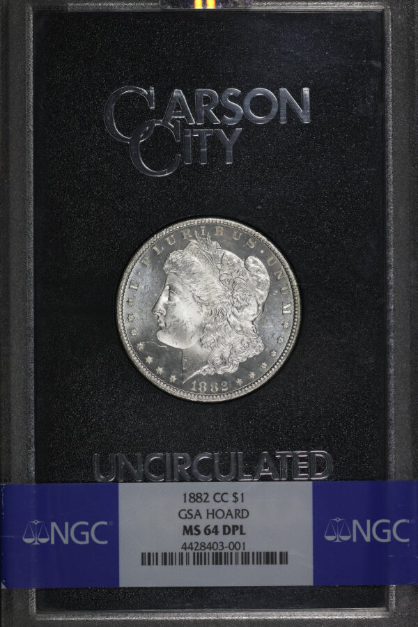 Obverse of this 1882-CC Morgan Dollar NGC MS-64 DMPL GSA Hard Pack With Box