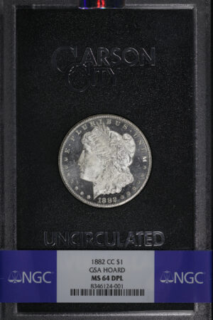 Obverse of this 1882-CC Morgan Dollar NGC MS-64 DMPL GSA Hard Pack With Box