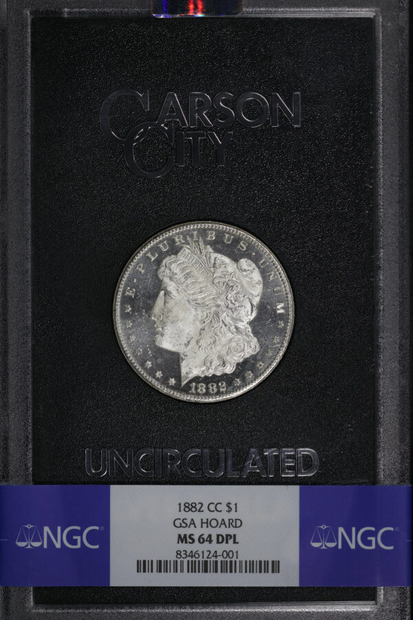 Obverse of this 1882-CC Morgan Dollar NGC MS-64 DMPL GSA Hard Pack With Box