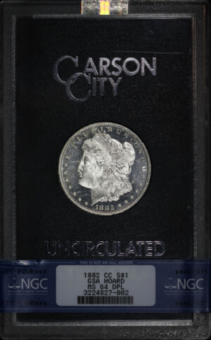Obverse of this 1882-CC Morgan Dollar NGC MS-64 DMPL GSA Hard Pack With Box