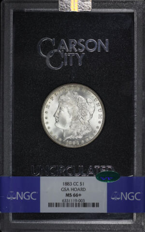 Obverse of this 1883-CC Morgan Dollar NGC MS-66+ CAC GSA Hard Pack With Box