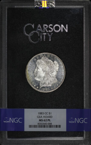 Obverse of this 1883-CC Morgan Dollar NGC MS-62 PL GSA Hard Pack With Box