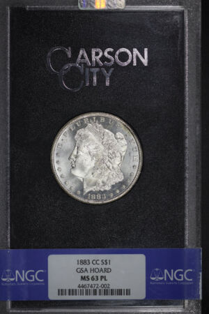 Obverse of this 1883-CC Morgan Dollar NGC MS-63 PL GSA Hard Pack With Box