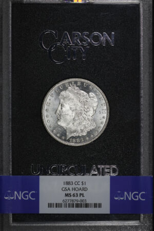 Obverse of this 1883-CC Morgan Dollar NGC MS-63 PL GSA Hard Pack With Box